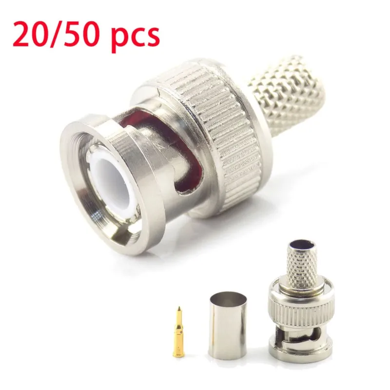 20/50Pcs 3 In 1 CCTV Camera Coupler Crimp Connector Bnc Male Connector To Coax Rg59 Connector Cable Accessories C3