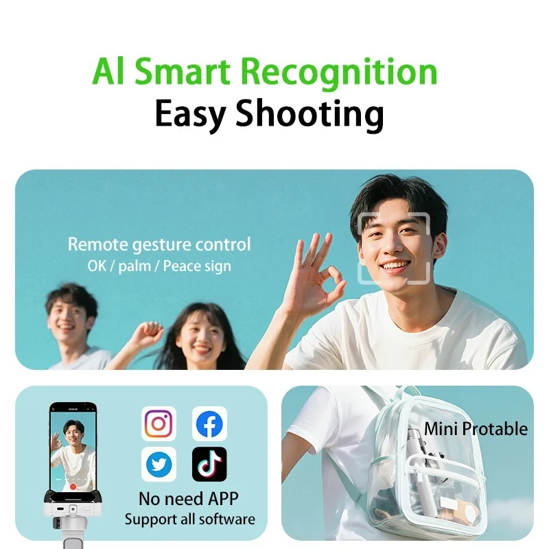 1.75M AI تتبع الوجه Gimbal يده إطلاق نار مستقرة ثنائي الغرض Selfie عصا 360 ° حامل هاتف دوار للبث المباشر #2
