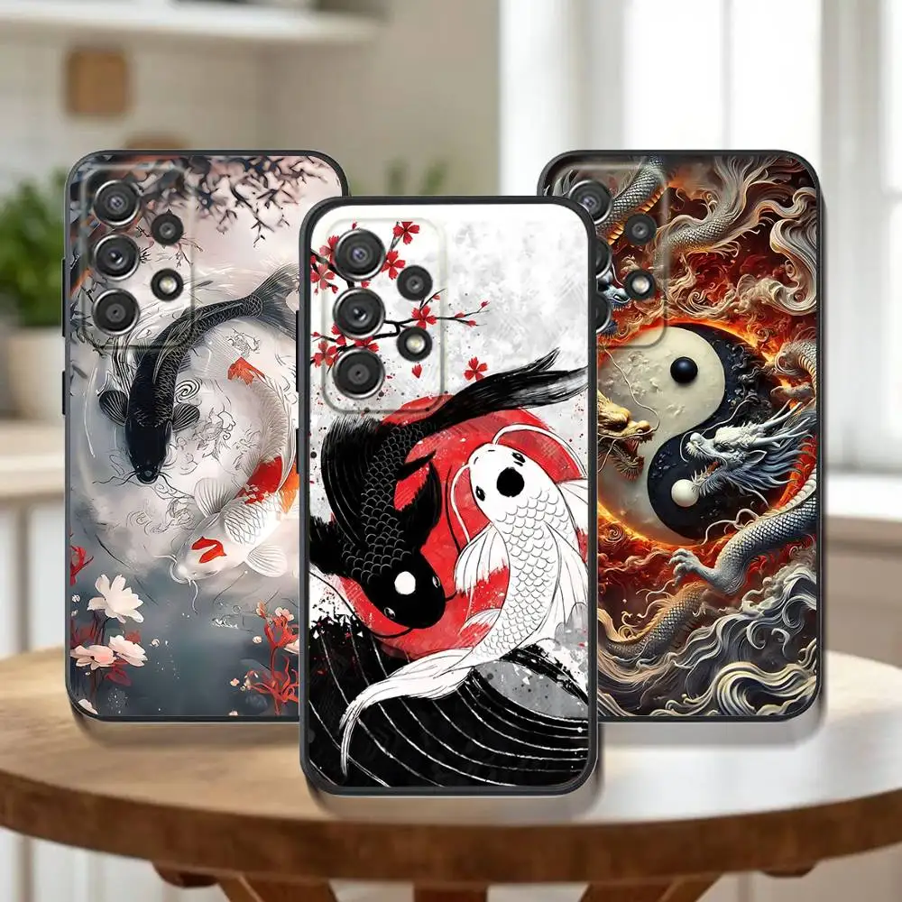 

Koi Carp Fish Yin Yang Art Phone Case For Samsung Galaxy A 91,80,73,72,71,53,52,51,22,5G Shockproof Soft Black Cover