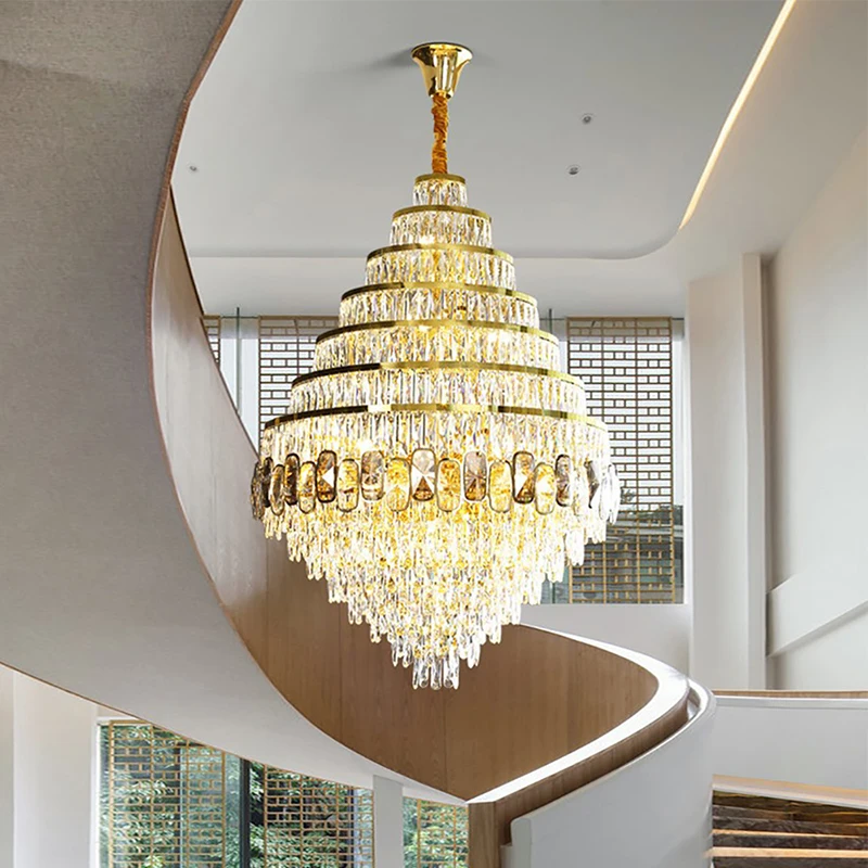 Chandelier Modern Led Luxury Crystal Large Hanging Lamp Dimmable Holder Suspension Spiral Stairwell For Hotel Decoration Home