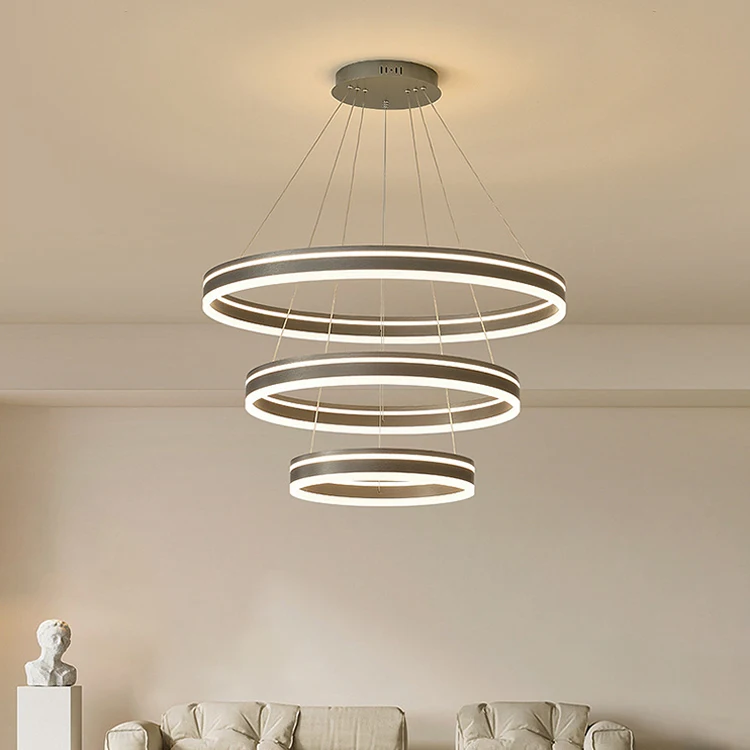 

Minimalist Round Chandelier LED Dining Room Living Room Bedroom Study Three-color Dimming Decorative Chandelier
