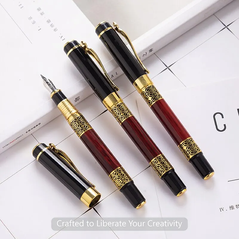 Metal Ink Fountain Pen 530 Golden Carving Mahogany Luxury Business School Student Office Supplies Fountain Pen New Ink Pen