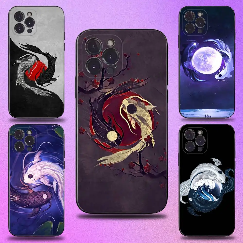 

Koi Fish Yin Yang Phone Case For iPhone 17,16,15,14,13,12,11 Plus,Pro Max,XS,X,XR,SE,Mini,8,7,Soft Silicone Black Cover