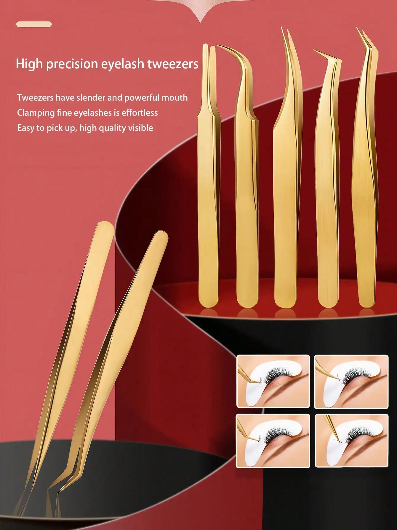 Pinzas de precisión de acero inoxidable, pinzas profesionales para pestañas, extensiones de pestañas para principiantes y artistas de pestañas, 1 ud./2/3/5/7 Uds.