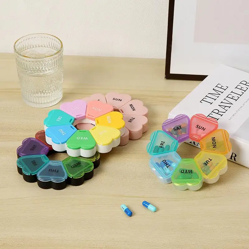 7-Tage Runde Tragbare Medikamenten-Pillendose Kleine Reise-Vitaminbox Behälter Organizer Aufbewahrung für Tabletten Fischöle Werkzeuge – Detail 7
