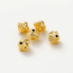 10Pcs/Lot 14K/18K Gold Color Plated Brass Pleated Patterned Beads Loose Spacer Beads for DIY Jewelry Making Accessories