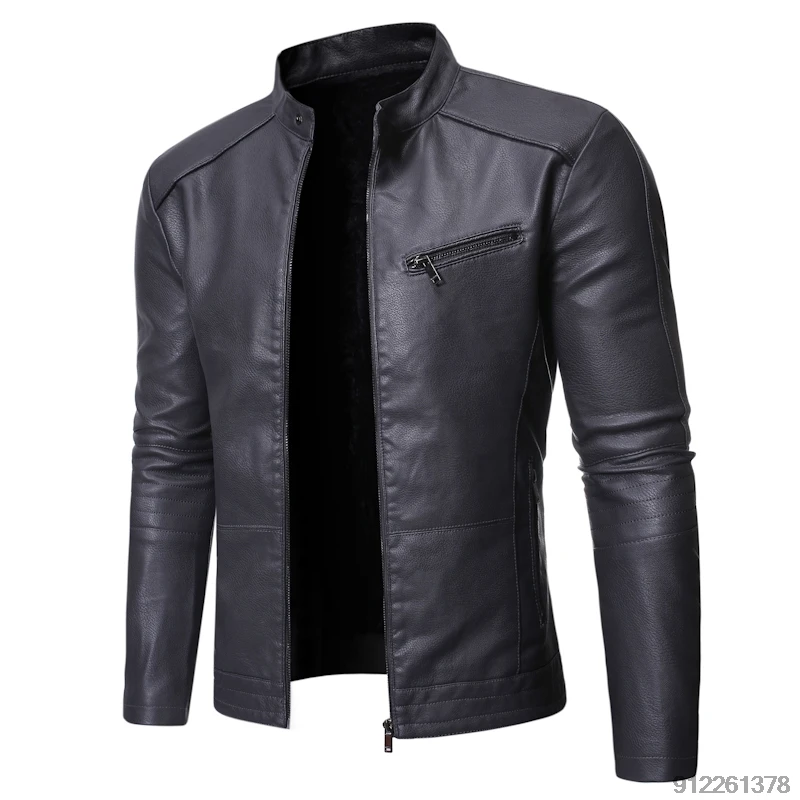 Gray Motorcycle Jacket Wear Resistant Men's Motorcycle Leather Jacket PU Material Casual Motorcycle Clothes Stand Collar M-3XL