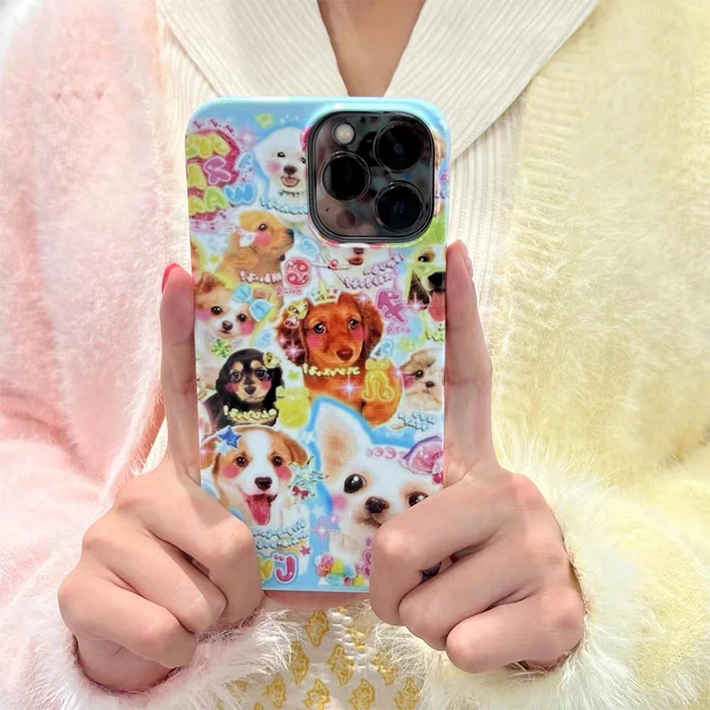 Korea Vintage Dog INS Phone Case for IPhone6 7 8 11 12 13 Pro Max X XS XR SE2020 Japanese Cute Cool Full Coverage Drop Resistant