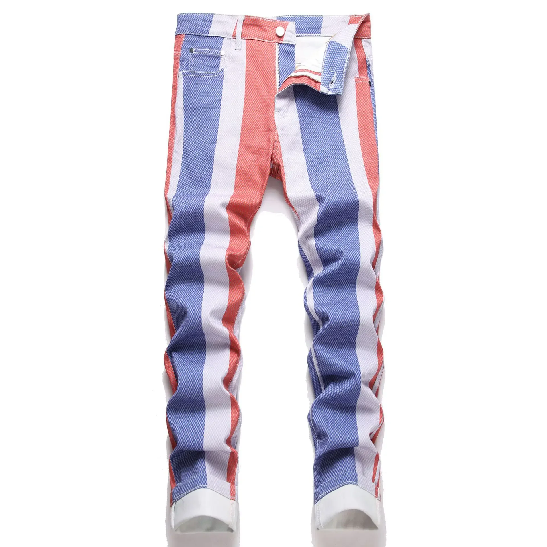 

Jeans Pencil Pants Men Stretch Mid Waist Denims Print Straight Ankle Length Trousers Pockets Washed Distressed 2025 Streetwear