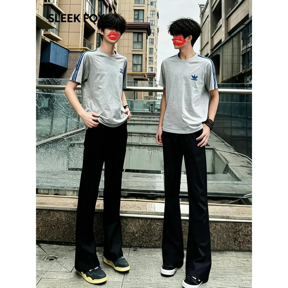 Black American Cleanfit Men's Suit Pants Draped Lightweight Pleated Loose Westwear Casual Business Trousers Polyester