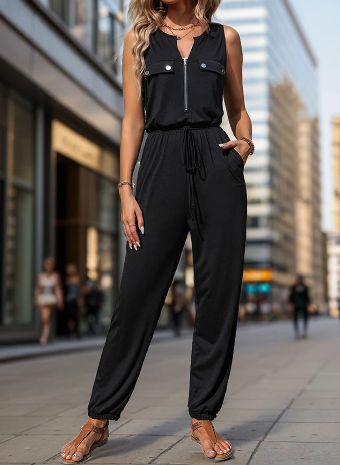 Urban Style for Women 2024 Solid Color Jumpsuit New Fashion Long Sleeveless Slim Thin Style High Waist Small Leg Pants Jumpsuit