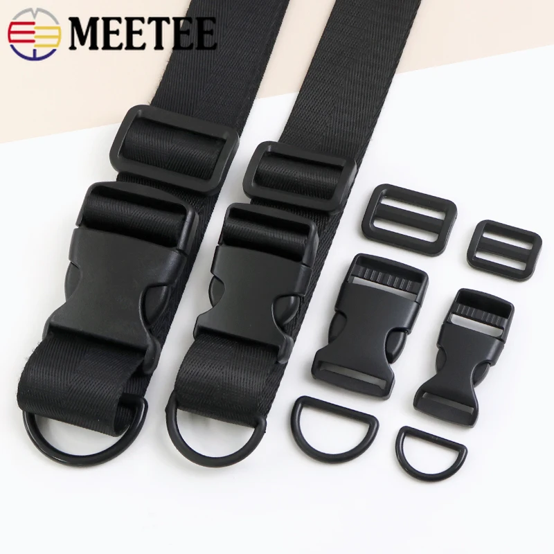1-5Sets Meetee 20-38mm Black Webbing Tape Plastic Quick Release Buckle Bag Strap D Ring Tri-Glide Slider Clasp Sewing Accessory