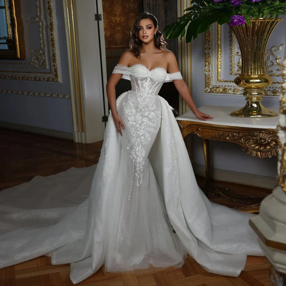 

Flavinke Элегантность на заказ Милая Русалка Женские свадебные платья Бисероплетение Аппликации Кружева с открытыми плечами Свадебные платья