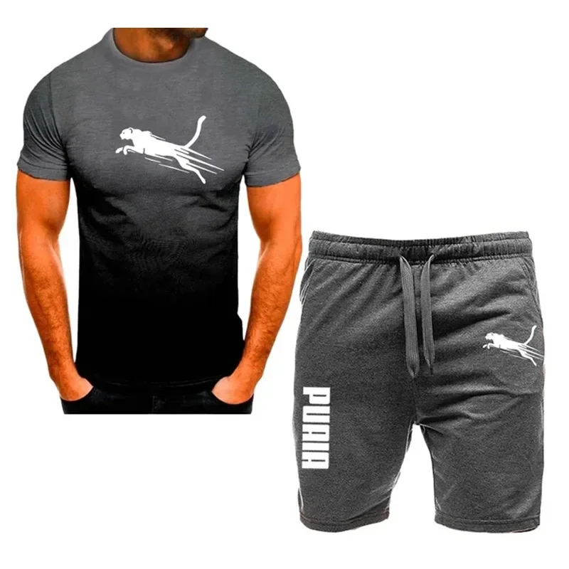 2025 T-shirt a maniche corte girocollo casual estiva + pantaloncini in due pezzi nuovi uomini palestra corsa abbigliamento sportivo set ad asciugatura rapida