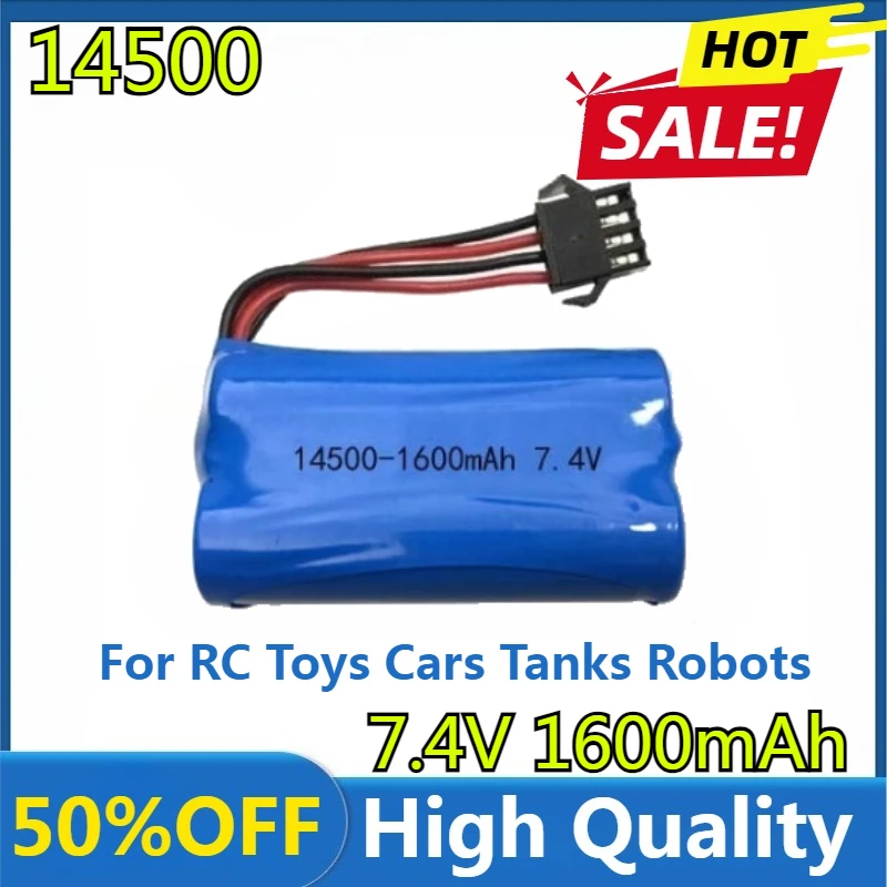 

7.4V 1600mAh 14500 Li-ion Battery SM-4P Plug for Electric Toys Water Bullet Gun 2s Battery for RC Toys Cars Tanks Robots