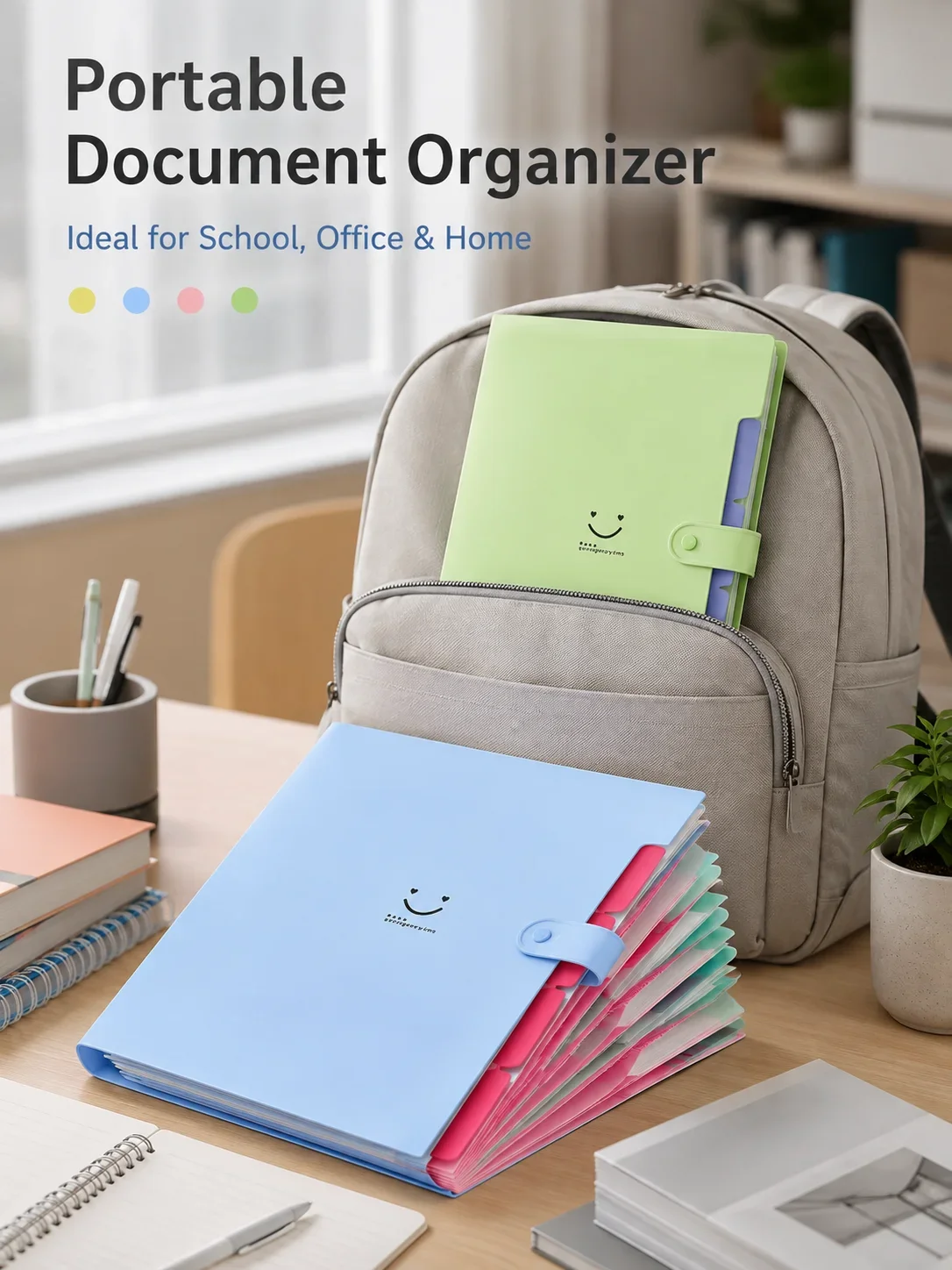 5-Grid Smile Expanding File Folder A4, Candy Color Multi-Layer PP Document Bag, Button Closure Test Paper Holder
