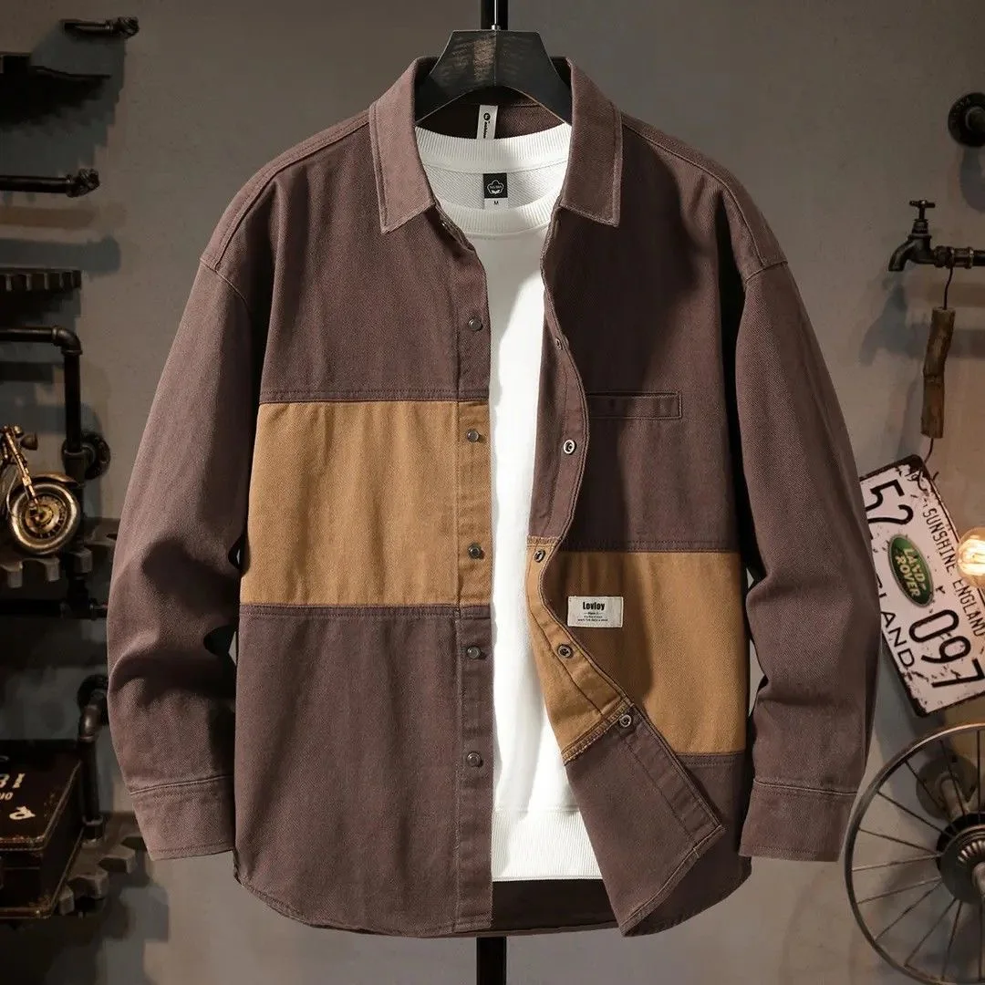 

Осень и весна, новая модная тенденция, американская винтажная рабочая одежда, рубашка с длинными рукавами, мужская повседневная свободная спортивная рубашка больших размеров