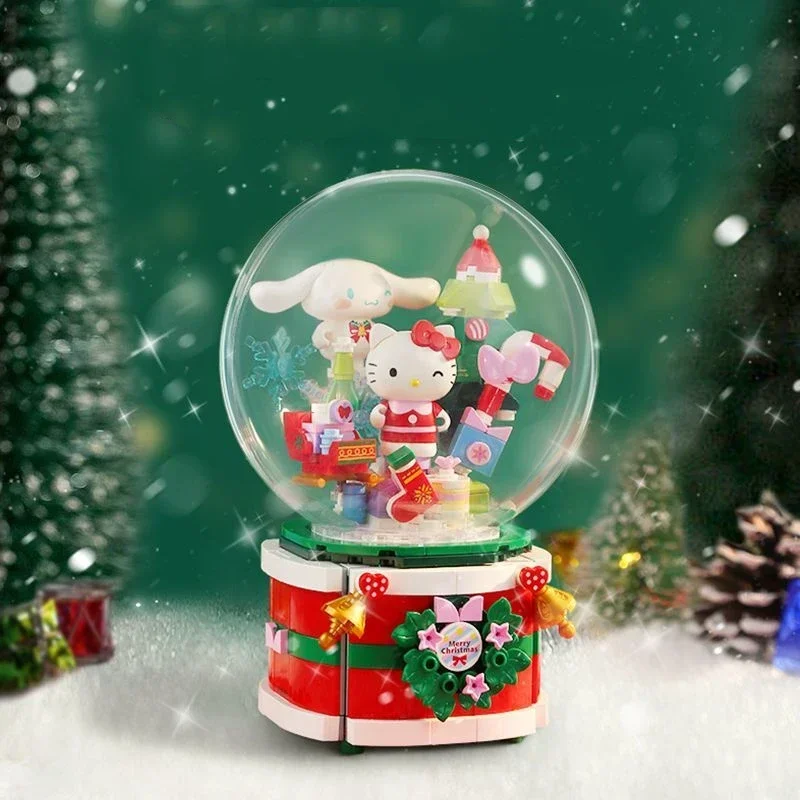 keeppley Sanrio building blocks wishing Christmas music box model Kawaii children\'s toy assembly HelloKitty Cinnamoroll figure