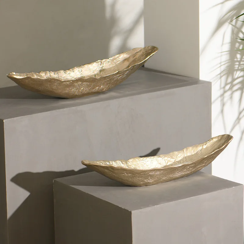 

Simple and modern European light hammer pattern gold strip tray ornament living room entrance model room soft fruit plate