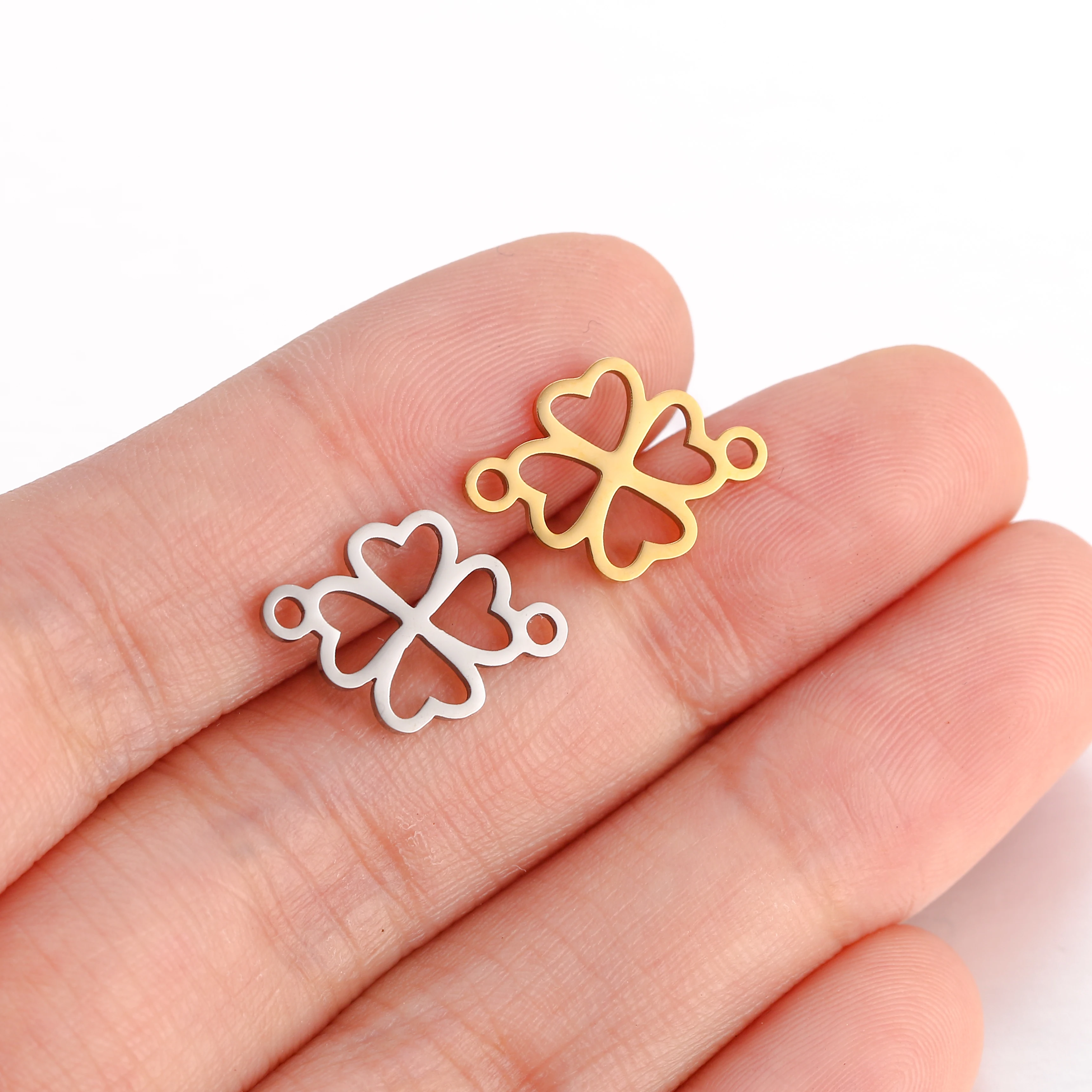 5 Stück Edelstahl Mini Stern/Klee/Handfläche Charm Verbinder Anhänger DIY handgemachte Halskette Ohrringe Schmuckherstellung Zubehör – Detail 7