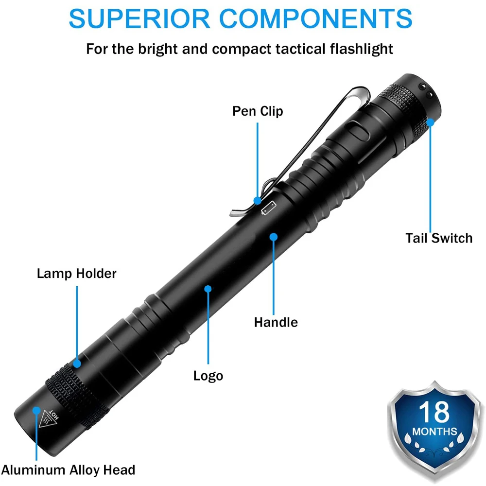 Portable Mini flashlight Pen Light Flashlight LED Pocket Waterproof AAA Battrey Small Penholder For Camping Hunting Repair