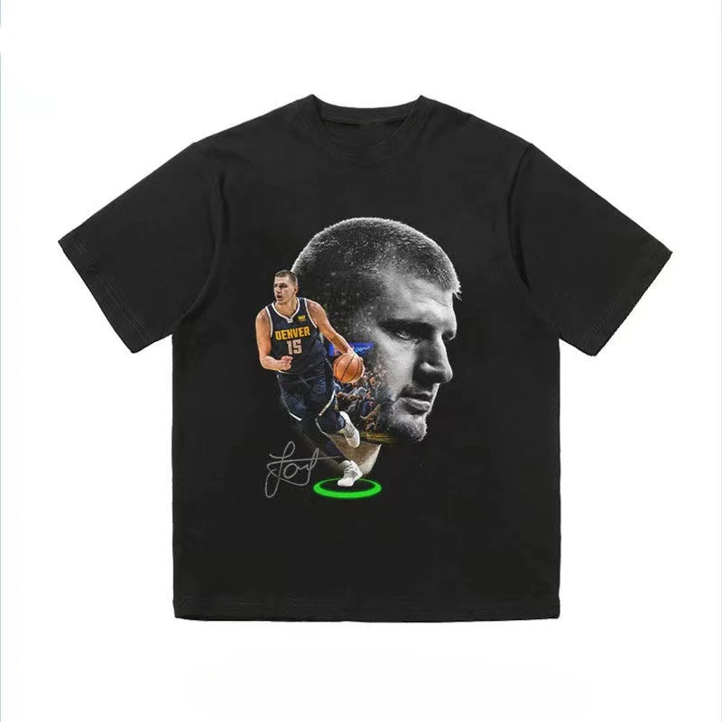 [100% Cotton] Large Head Portrait American Print Short-Sleeved Basketball Shirt Heavyweight T-Shirt Trendy Summer Multi-Purpose
