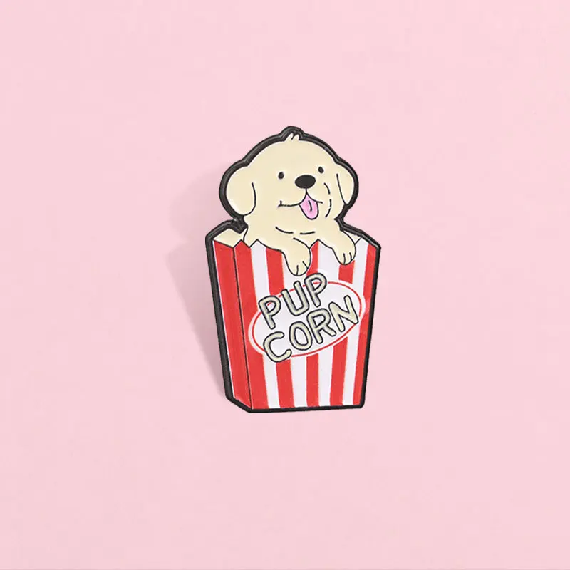 New Creative Cartoon Pup Corn Alloy Brooch Funny Casual Badge Gifts Pins for DIY Bag Shoes Hat Scarf T-shirt Jeans Decoration