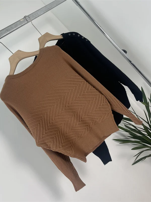 سترة محبوكة دافئة من Fce مستديرة Ne Batwing Sve موجة منقوشة للنساء لفصل الخريف والشتاء ملابس غير رسمية للتنقل