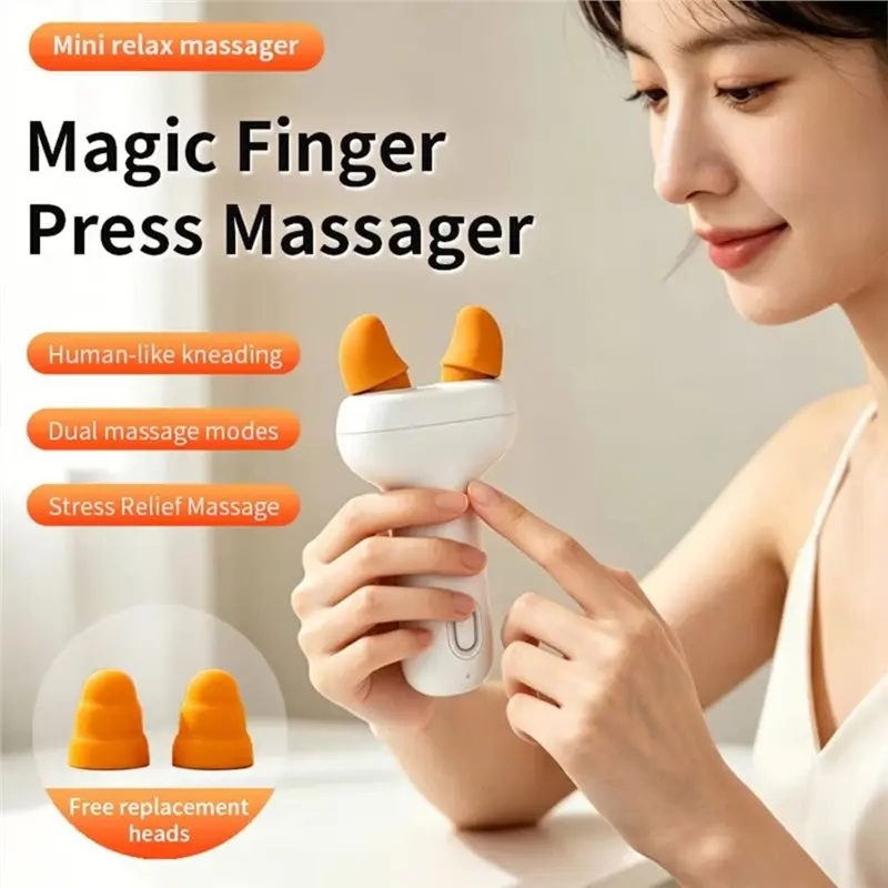 AA20-Mini Massager For Neck, Shoulder- Dual Silicone Heads, Finger-Like Kneading, USB-C Rechargeable Design