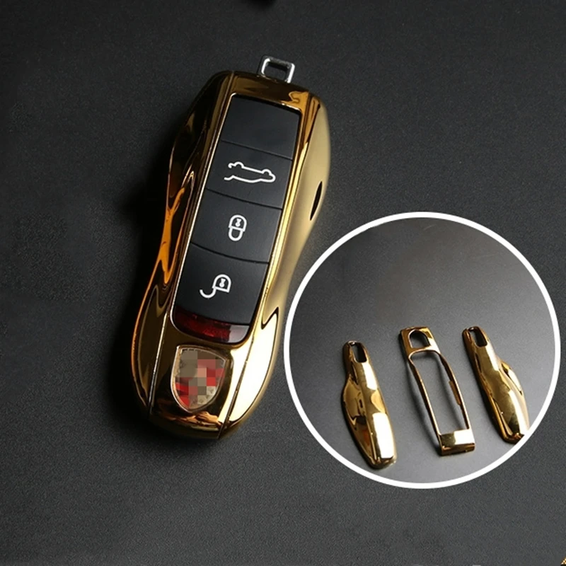 Espelho Caso Chave Remoto Car Fob Ouro, Capa Chave, Shell Substituir para Porsche 911, Carrera, Panamera, Boxster, Cayman, Cayenne, Macan