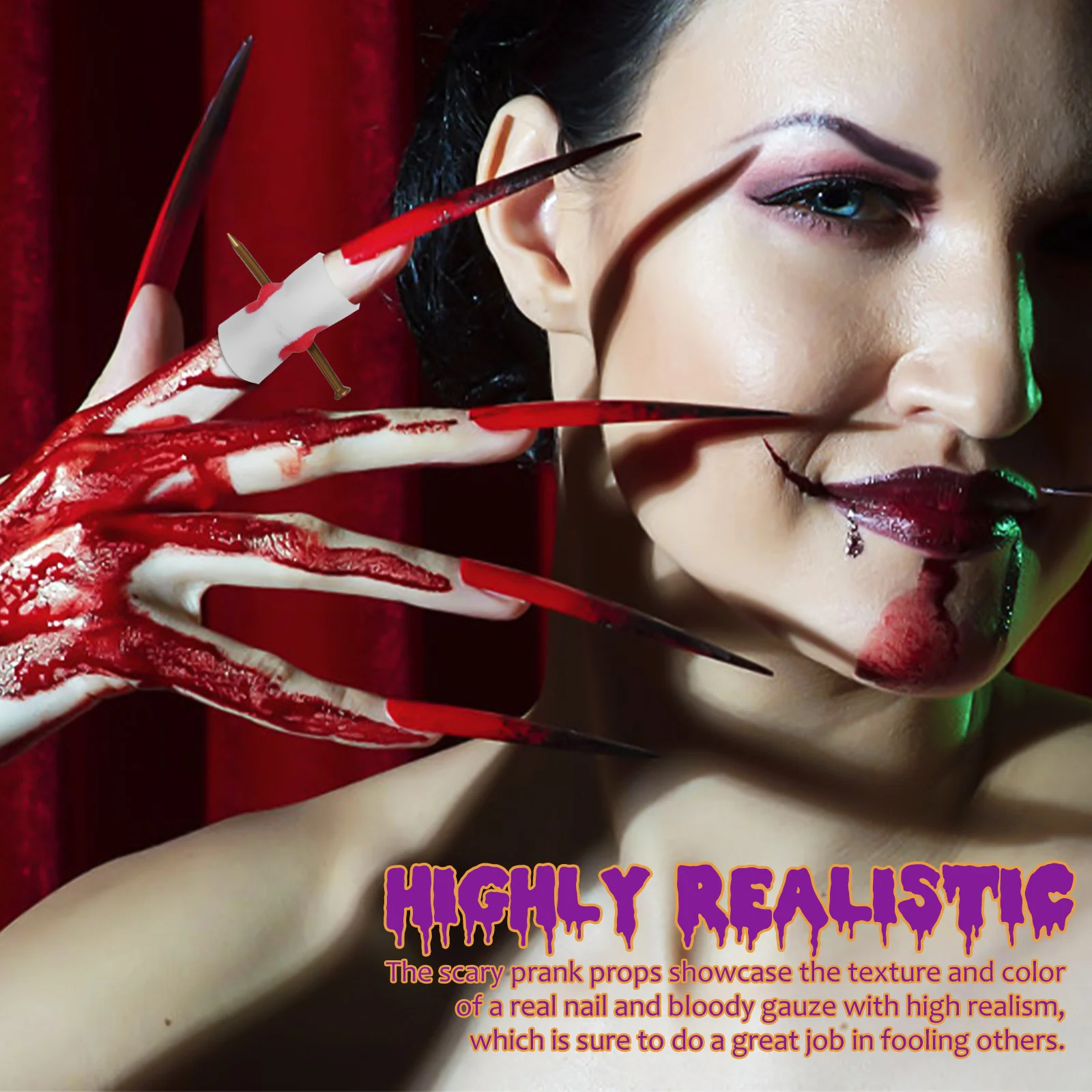 

2 Pcs Plastic Fingernails Bloody Prop Halloween Prank Aldult Fake for Through Trick