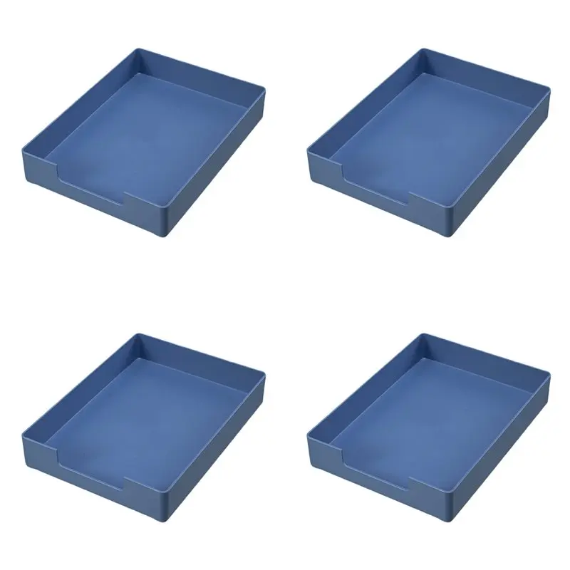 A96T 4X Letter-Size Tray, A4 Plastic Paper Holder File Organizer, Stackable Letter Tray For Office, School, Home Storage Blue