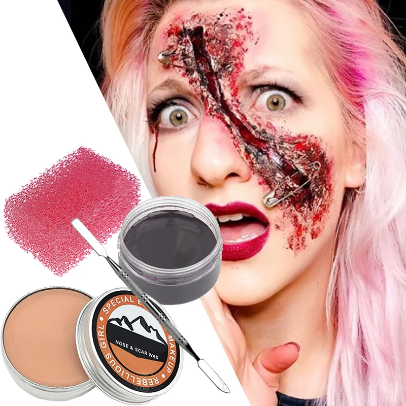 Scar Wax Set with Scraper: Create realistic Special Effects for Halloween or Cosplay-Body Painting,Fake Wounds and Modeling Wax