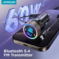 Joyroom-Bluetooth 5.4 fmトランスミッター、高速カー充電器、非常に強力なpd、qc3.0、デュアルマイク、USB c、シガレットアダプター、ハンズフリー、60w