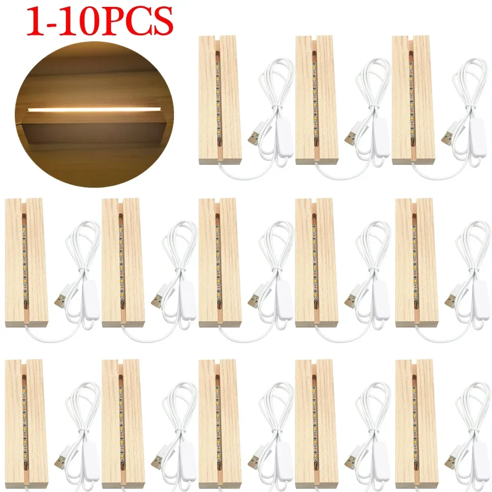 1-10PCS LED Wood Light Display Crystal Wooden Lighted Base Stand Acrylic Light Plate Base USB Wooden Base for Resin Art Light