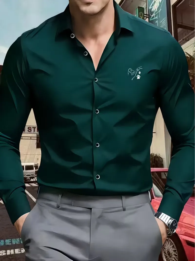 Men's Long Sleeve Shirt Button Design Letter Print Skin-friendly Breathable Fashion Spring Autumn New Arrival