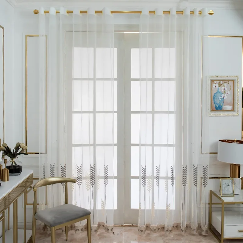 Wheat Ear Embroidery Window Screen Embroidery Curtain Living Room Bedroom Window White Tulle