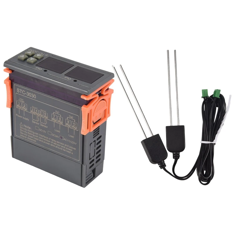 

STC-3030 Dual Digital Soil Humidity Controller Hygrometer 2-Way Output Soil Moisture Sensor Probe Cable