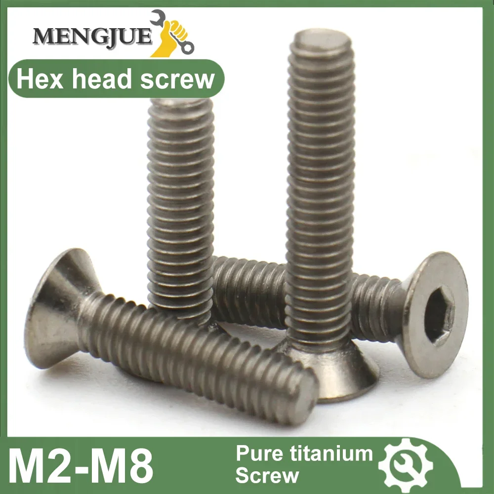 2-10pcs TA2 Pure Titanium M2 M2.5 M3 M4 M5 M6 M8 Gr2 Hexagon Hex Socket Head Flat Countersunk Allen Bolt Screw DIN7991 L=3-60mm