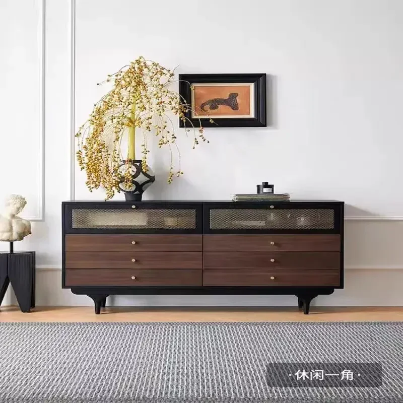 

American medieval solid wood contrasting color eight-bucket cabinet household living room bedroom walnut color storage cabine