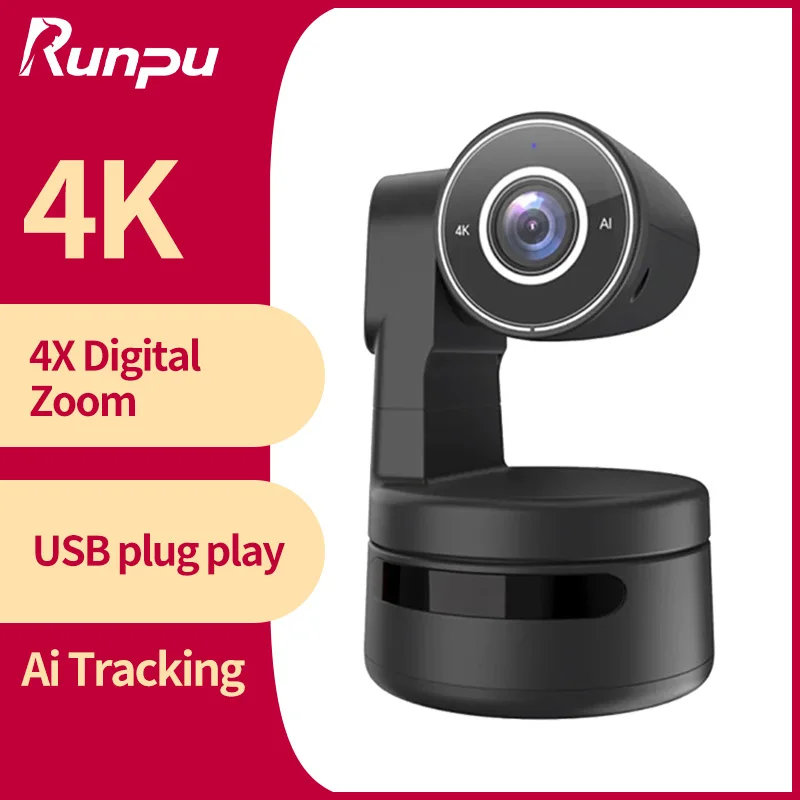 

4K Auto Focus AI-Powered PTZ Webcam Remote Control Living Stream Camera 3X Zoom Auto Track Online Meeting Conference Camera