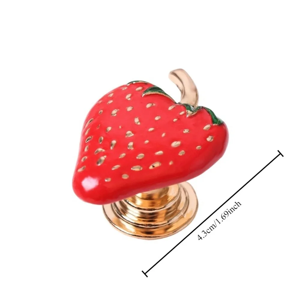 4pcs Strawberry Zinc Alloy Cabinet Knobs Lightweight Durable Easy Install Decorative Drawer Pulls Handles for Closet Dresser
