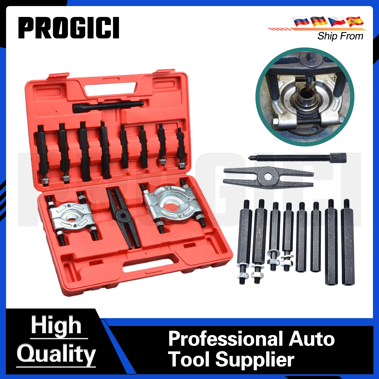 PROGICI 12 pièces Extracteur de roulements et d'engrenages, Séparateur de volant moteur, Outil combiné de démontage de roulements mécaniques avec boîte à outils