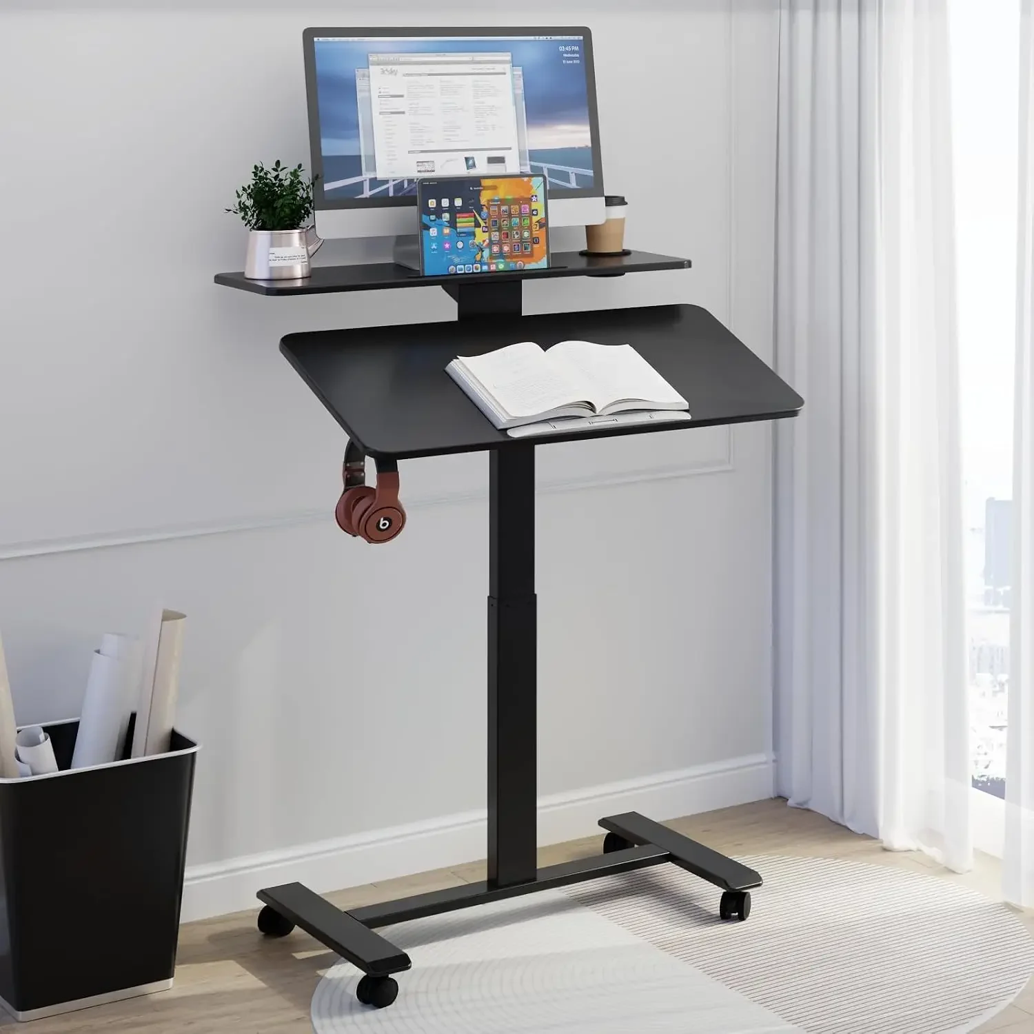 Pneumatic Standing Desk with Wheels - Adjustable Height 28