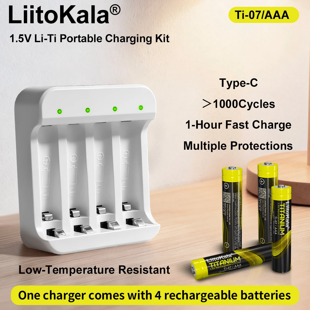 LiitoKala Ti-07 1.5V Li-ion Battery AAA Rechargeable Lithium-ion Battery with 4-slot 1.5V AA AAA Li-ion Smart Battery Charger