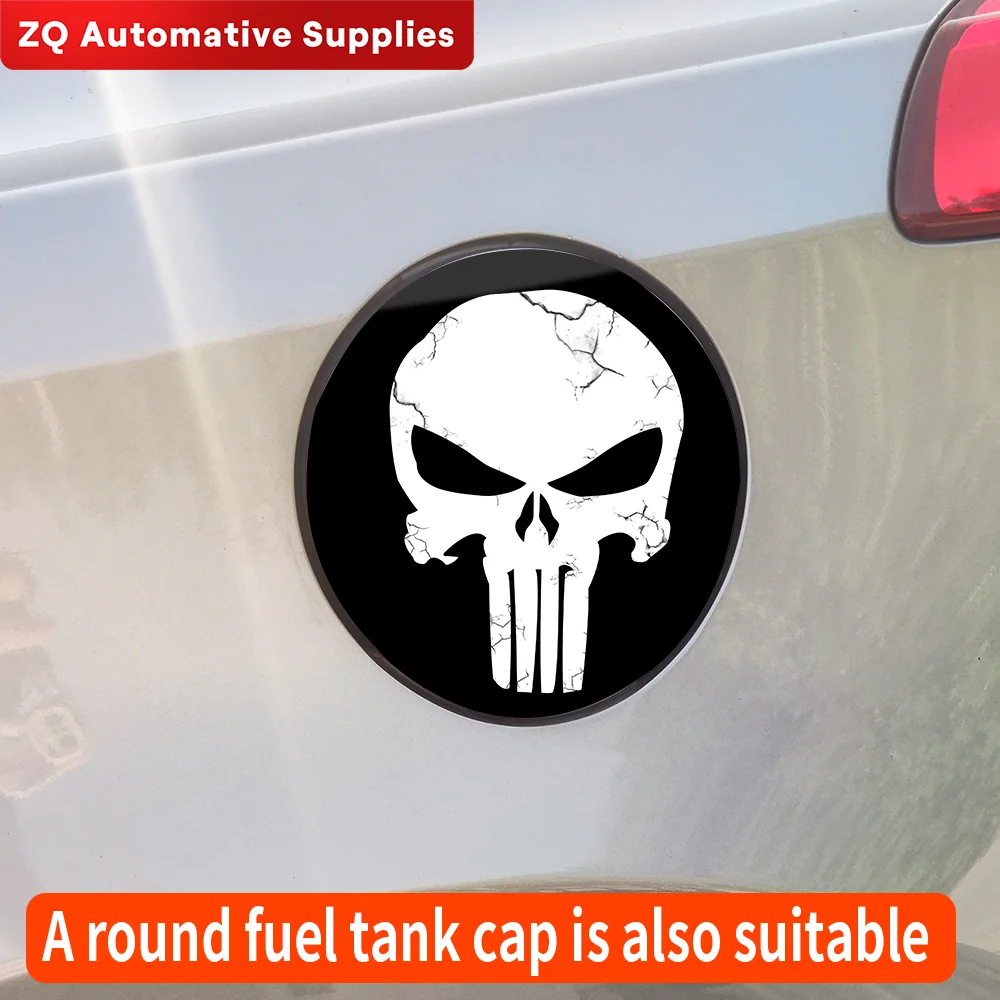 Terrible Punisher Skull Car Oil Fuel Tank Cap Cover Anti-Scratch Trim Sticker Waterproof Sunscreen Auto Tank Sticker Accessories