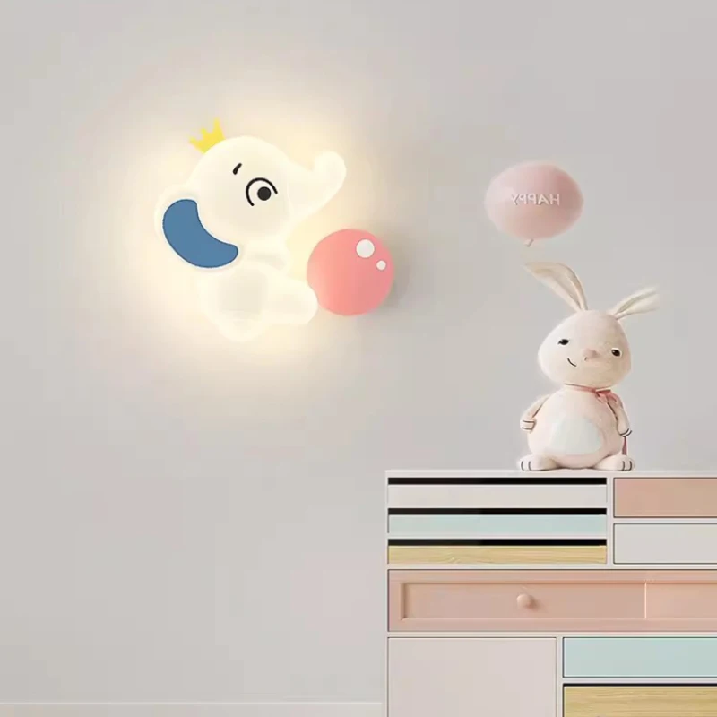 Modern Children\'s Room Wall Lamps LED Cute Elephant Light Warm Romantic Baby Room Nursery Boy Girl Bedroom Bedside Wall Lights