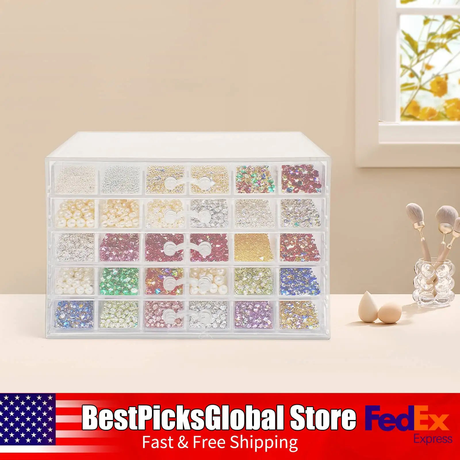 

Acrylic Jewelry Organizer Boxes, 5-Layer 120 Grids Storage Box for Earrings, Rings, Necklaces, Beads, Clear Display Case