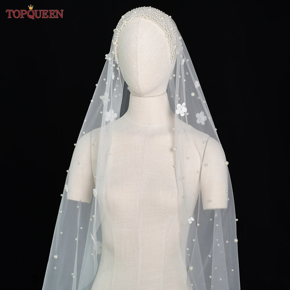 TOPCLS-Voile de Mariage Perlé avec Peigne, 1 Couche, pour Patients Floraux 3D, Blanc Cassé Dramatique, Ivoire, Chapelle V245