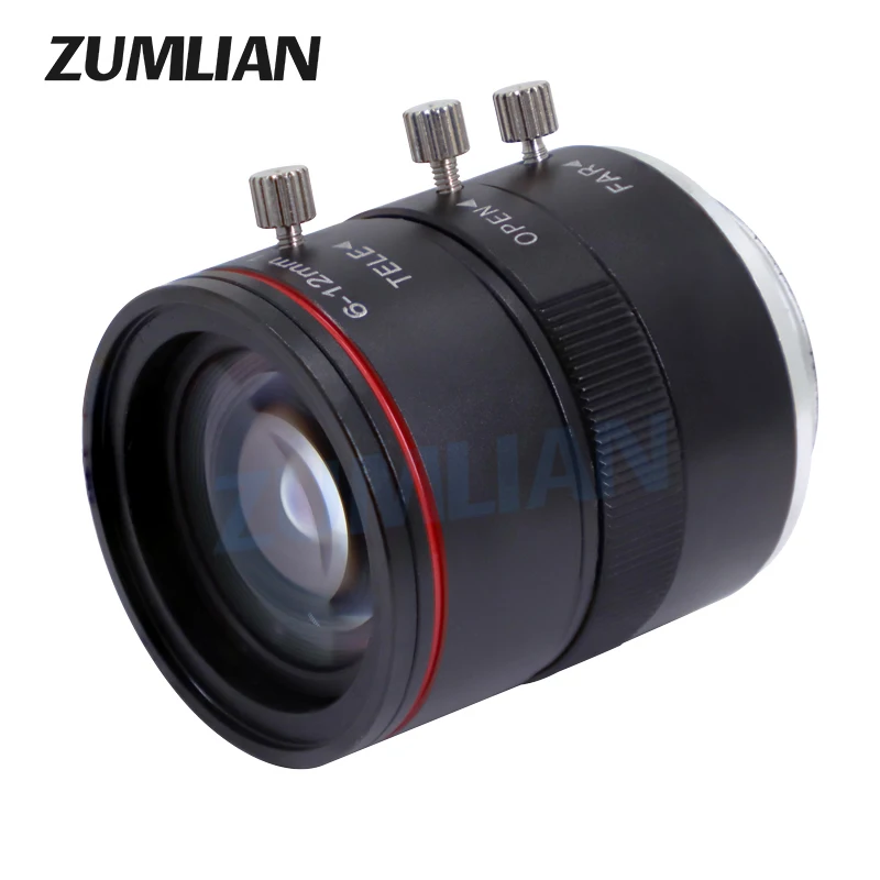 ZUMLIAN 6-12mm Zoom C Mount Lens 1/1.8'' Manual Iris 3MP Machine Vision Lens F1.6 Manual Focus 1600P CCTV Surveillance Cameras